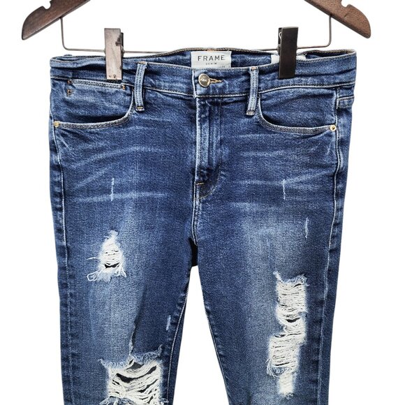 Frame Denim Le High Skinny Jeans Distressed Mid-Rise‎ Womens Size 28 Blue - Picture 4 of 11